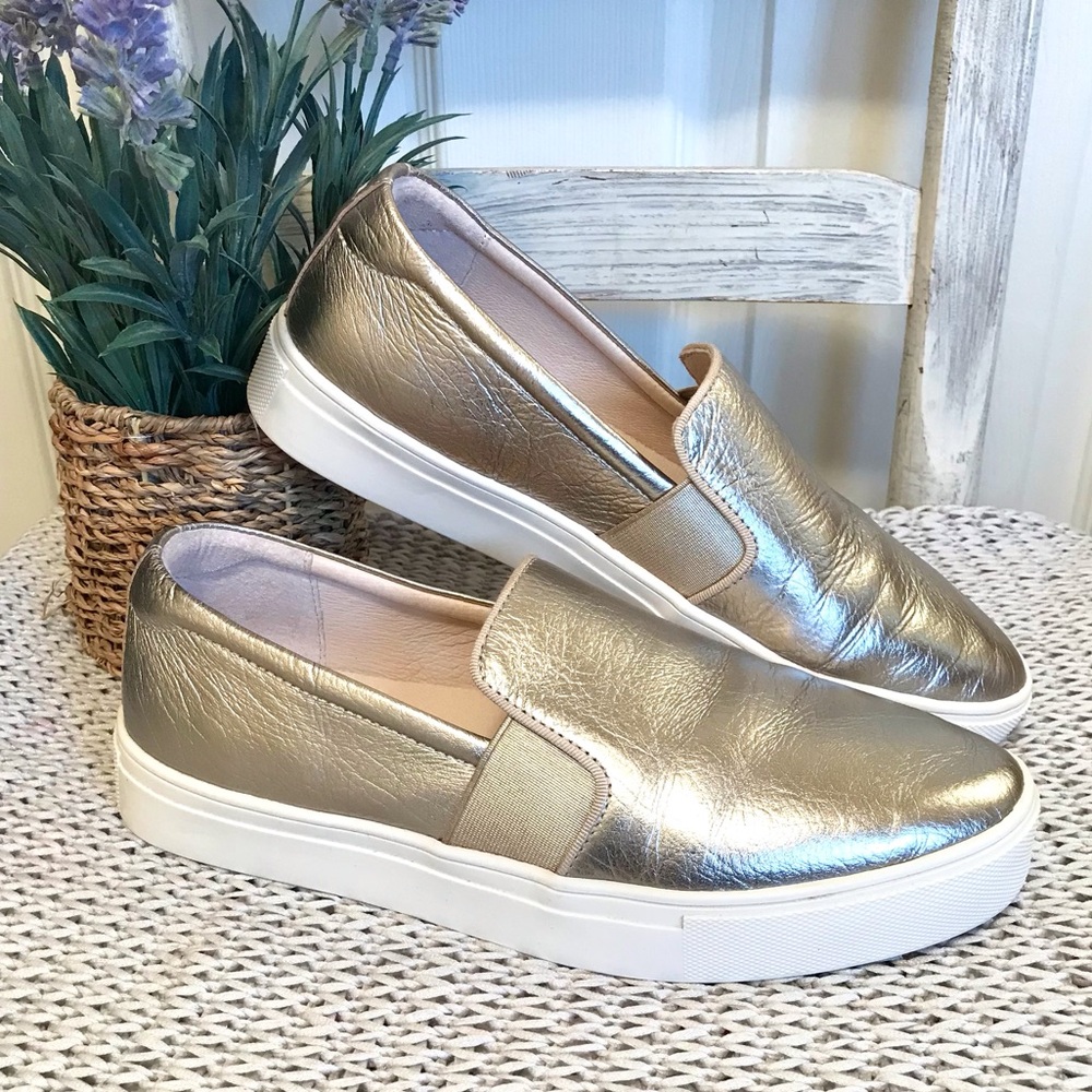 Birdies The Swift Slip-On Leather Sneakers in Metallic Gold